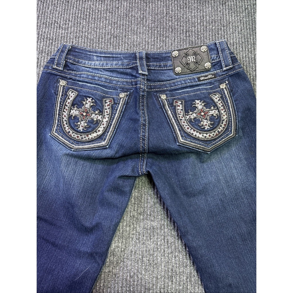Miss Me Easy Boot Jeans Women's 30x33 Embellished Rhinestone horseshoe cross Y2K - Picture 8 of 11